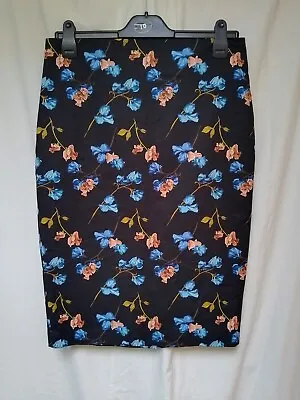 MASSIMO FABBRO Italy Floral Stretch Pencil Skirt Black Blue Pink UK 12 • £9.99