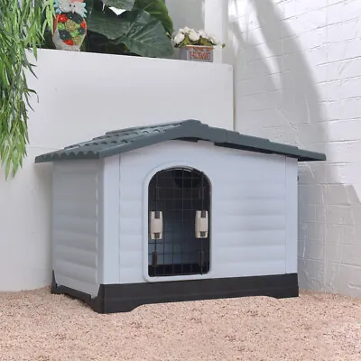 Dog Kennel Plastic Pet House Shelter Animal Hut Cabin Indoor Outdoor Doghouse UK • £62.95