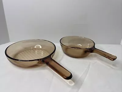 Corning Ware Vision Cookware 0.5L Amber Glass Pan 6   .5L + 7” Skillet No Lid • $20