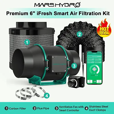 Mars Hydro 4/6 Inch Intelligent Inline Fan Carbon Filter Duct Ventilation Combo • $35.99