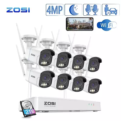 ZOSI 8CH 4MP 2.5K WiFi Security Outdoor Camera System IP66 With AI Detection 2TB • $329.99