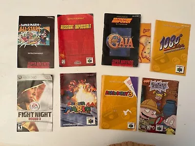 $8 • Buy Super Nintendo, Nintendo 64, Xbox 360 Game Manuals, Make Your Own Lot