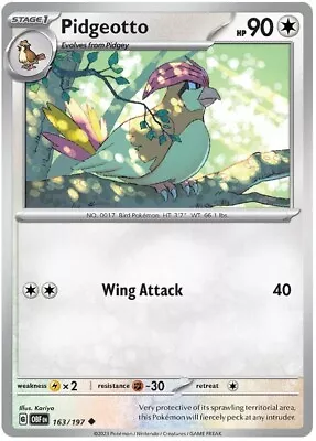 Pidgeotto Pokemon TCG Card 163/197 • $1.30