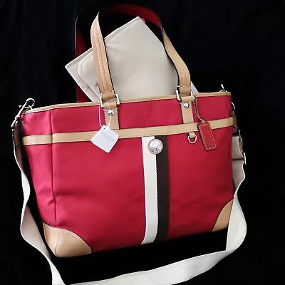 NWT COACH Voyager Red Canvas Weekend Diaper Bag Crossbody Tote Purse NEW $398  • $321.42