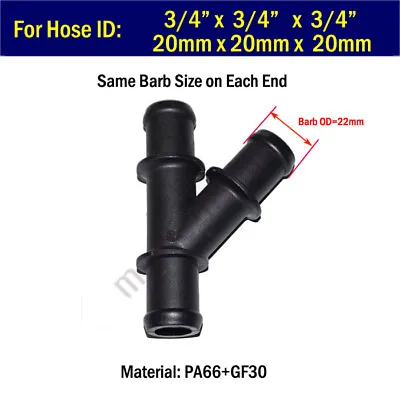 3/4  X 3/4  X 3/4 20mm-20mm-20mm Y Heater Water Hose Pipe Fitting Barb Connector • $9.97