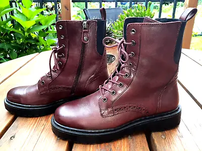 £37.50 • Buy Geox Respira Ladies Burgundy Red Leather Low Heel Ankle Combat Boots Size 6 / 39