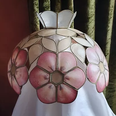 Vintage - Capiz Shell Lampshade - Large 15  - Pink & Pearl - Lamp Ceiling Light • £48