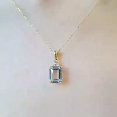 Aquamarine Stone Pendant Natural Baguette Cut Jewelry Engagement Wear Women Gift • $44.52