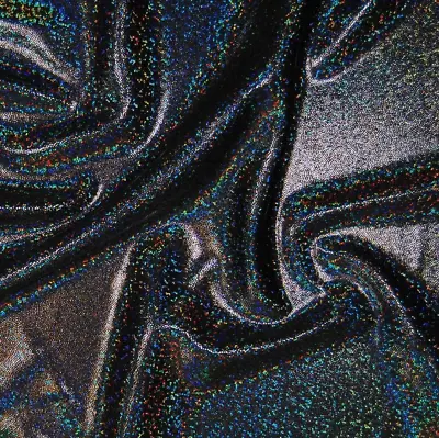 Black Hologram Shine Lycra Fabric 4 Way Stretch - Width 57  - Premium Quality • £16.99