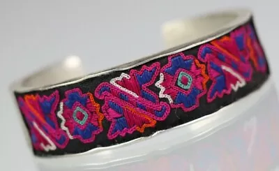 Tribal Exotic Chinese Minority People's Old Hand Embroidery Miao Silver Bracelet • $30