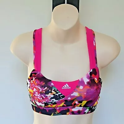 ‘adidas' Ec Size ‘xs’ Pink Multi Colour Bra Sports Top With Cross Back • $12