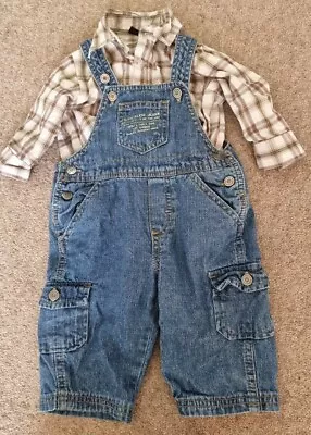 Baby Boys 3-6 Months Calvin Klein Dungarees Outfit Denim Dungarees & Plaid Shirt • £24.99