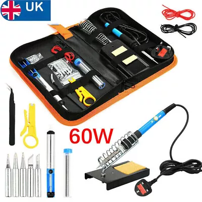 60W Soldering Iron Kit Electronics Welding Irons Solder Tools Adjustable Temp UK • £14.99