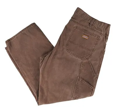 VTG Dickies Carpenter Pants 40x30 Brown Canvas Baggy Relaxed Fit Dungarees 90s • $42