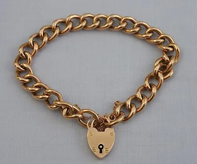 VICTORIAN J.G & S 9CT ROSE GOLD 6.75  CURB BRACELET HEART PADLOCK FASTENER 11.2g • £429.99