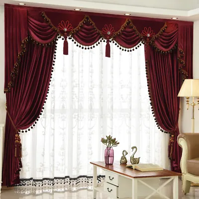 Custom Luxury Thick Red Wedding Room Italy Velvet Cloth Curtain Valance E915 • $142.50