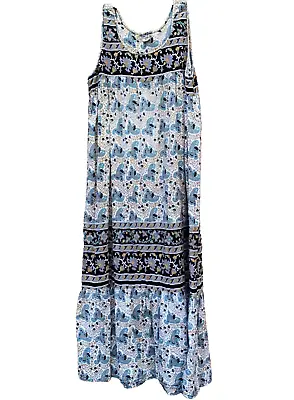 Vintage Indian Block Print Cotton Floral Dress Paisley Chambeli Style Large • $59.25