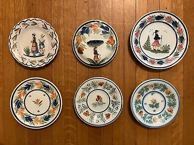 Quimper Vintage Lot: 6 Breton French Vintage Faience Hand Painted Ceramics Plate • $74.99