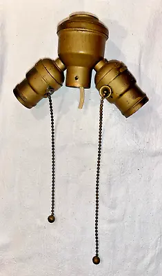 $39 • Buy Antique Vintage GE Double Cluster Brass Sockets Long Pull Chains