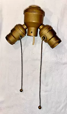 $39 • Buy Antique Vintage GE Double Cluster Brass Sockets Long Pull Chains