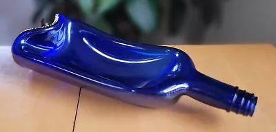 Cobalt Blue Slumped Melted Wine Bottle Spoon Holder Snack Tray • $10