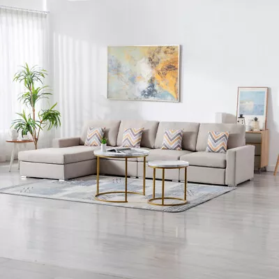Modern 124  Beige Linen Reversible Sofa Chaise W/Pillow And Interchangeable Legs • $1406.29