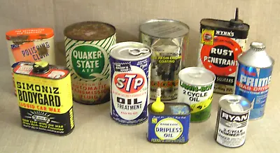 10 1940's-1970's Vintage Oil Cans & Auto Care Product Tins Automobilia Lot • $45