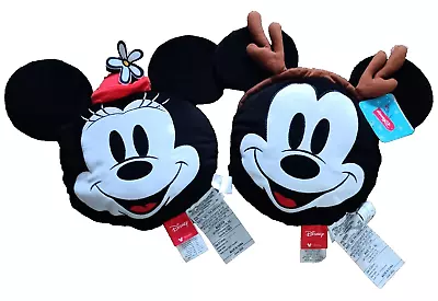 Disney Mickey & Minnie Mouse Head Plush Pillow Lot Of 2 • $17.99