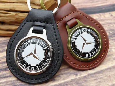 NEW RARE VINTAGE BLACK LOGO MERCEDES - BENZ CAR Leather Key Chain Ring Fob NOS • $19.99