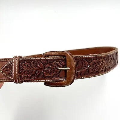 Vogt Silvermiths Belt Size 32 Brown Acorn Oak Leaf Hand Tooled Leather Western • $39.96