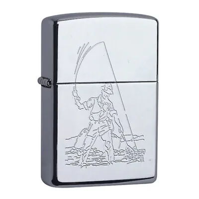 Zippo Genuine Lighter Fisherman Windproof Flame Refillable Petrol Lighter Chrome • £49.95