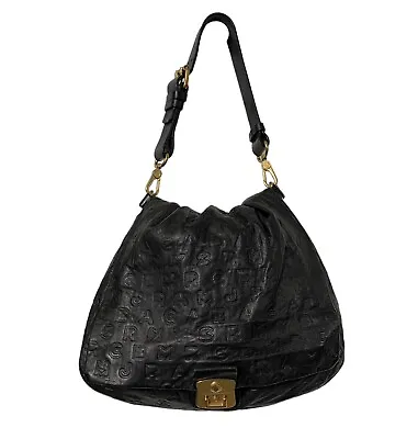 MARC BY MARC JACOBS Dreamy Lamb Leather Puckered Hobo Shoulder Bag Logo Embossed • $156.31