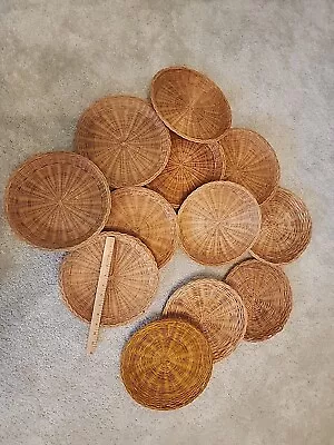 Lot 12 Vintage Set Wicker Rattan Bamboo Paper Plate Holders Basket Picnic Tight • $10