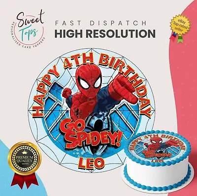 Spiderman Edible Round Birthday Cake Topper Decoration Personalised • £5.49