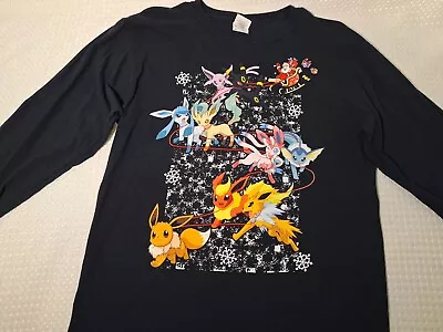 Christmas Pokemon Eevee Evolutions Santas Sleigh Dark Blue Cotton T-shirt Size M • $16.99