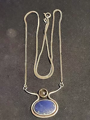 Vintage Solid Sterling Silver Lapis Amd Moon Stone  Pendant  Chain Necklace • $35
