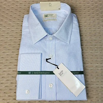 M&S SAVILE ROW Luxury Cotton TAILORED Fit SHIRT ~ Size 17.5  ~ BLUE MIX Rrp £45 • £23.99