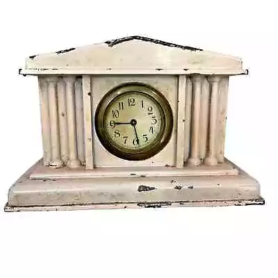 Vintage Cast Metal Clock Pink Wind Up Small 8x5x4 Column Not Working 1950s • $14.20