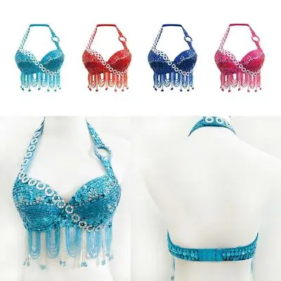   Womens Belly Dance Bra Shiny Beaded Fringe Festival Party Samba Costume • £26.70