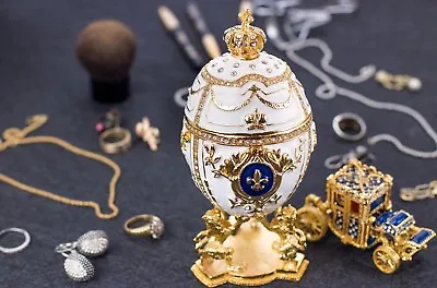 Royal Imperial White Faberge Egg Replica : Large 6.6 Inch + Carriage By Vtry • $69.95