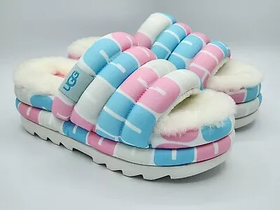 UGG Womens Maxi Pride Logo Slides Platform Slippers Pink/Blue/White Sz 9 NWOB • $53.99