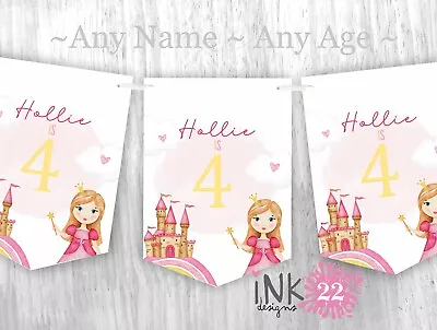 Personalised Birthday Party Decoration Banner Bunting Princess 5th 6th 7th 8th • £4.97