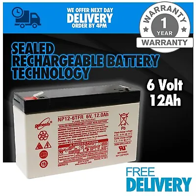 GENESIS NP12-6 6V 12Ah Sealed Lead Acid - VRLA Battery 6V 12AH Torch Battery • £14.95