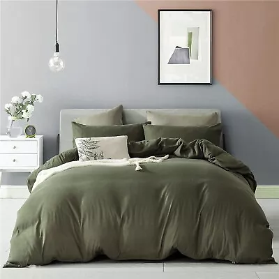 Ruccit Duvet Cover Set Double King 100% Cotton Zipper Closure Orange Green • £21.95