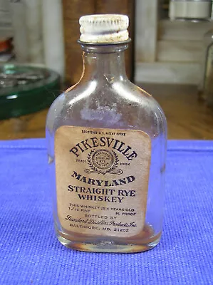 Vintage Pikesville Maryland Straight Rye Whiskey  1/10 Pint Glass Mini Bottle • $21.49