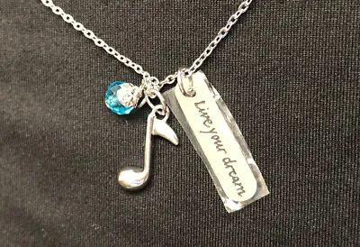 Silver Tone Charm Necklace W/ Music Note Turquoise Colored Bead Live Your Dream • $9.90