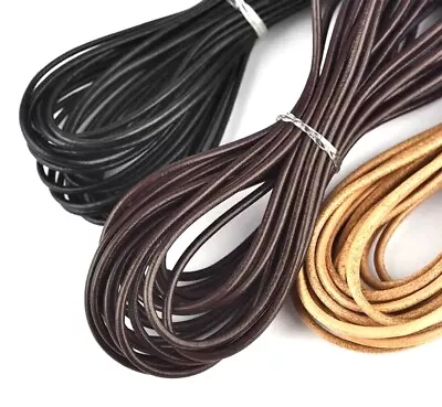 Leather Cord Real 2mm String Black Rope Necklace Craft Jewellery Making Round 2M • £1.75