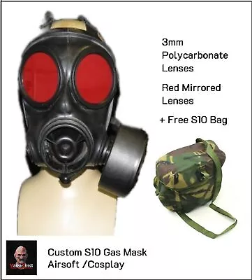 S10 Gas Mask Single Filter Red Mirror  2mm Polycarbonate Lenses. Size 2 • $160.39