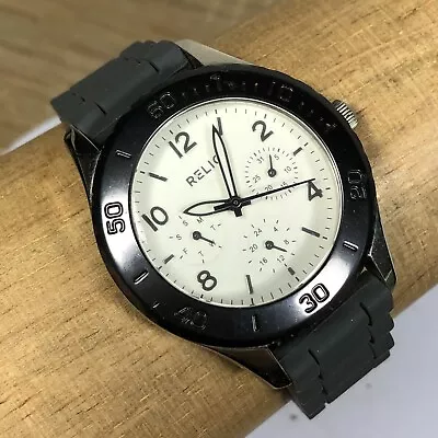$19.95 • Buy Relic Stainless Steel Day & Date  Quartz Watch By Fossil ZR15637 Gray Relic Band