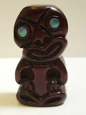 Rotorua Carved Wooden Tiki Statue New Zealand Maori Paua Shell Eyes • $12.40